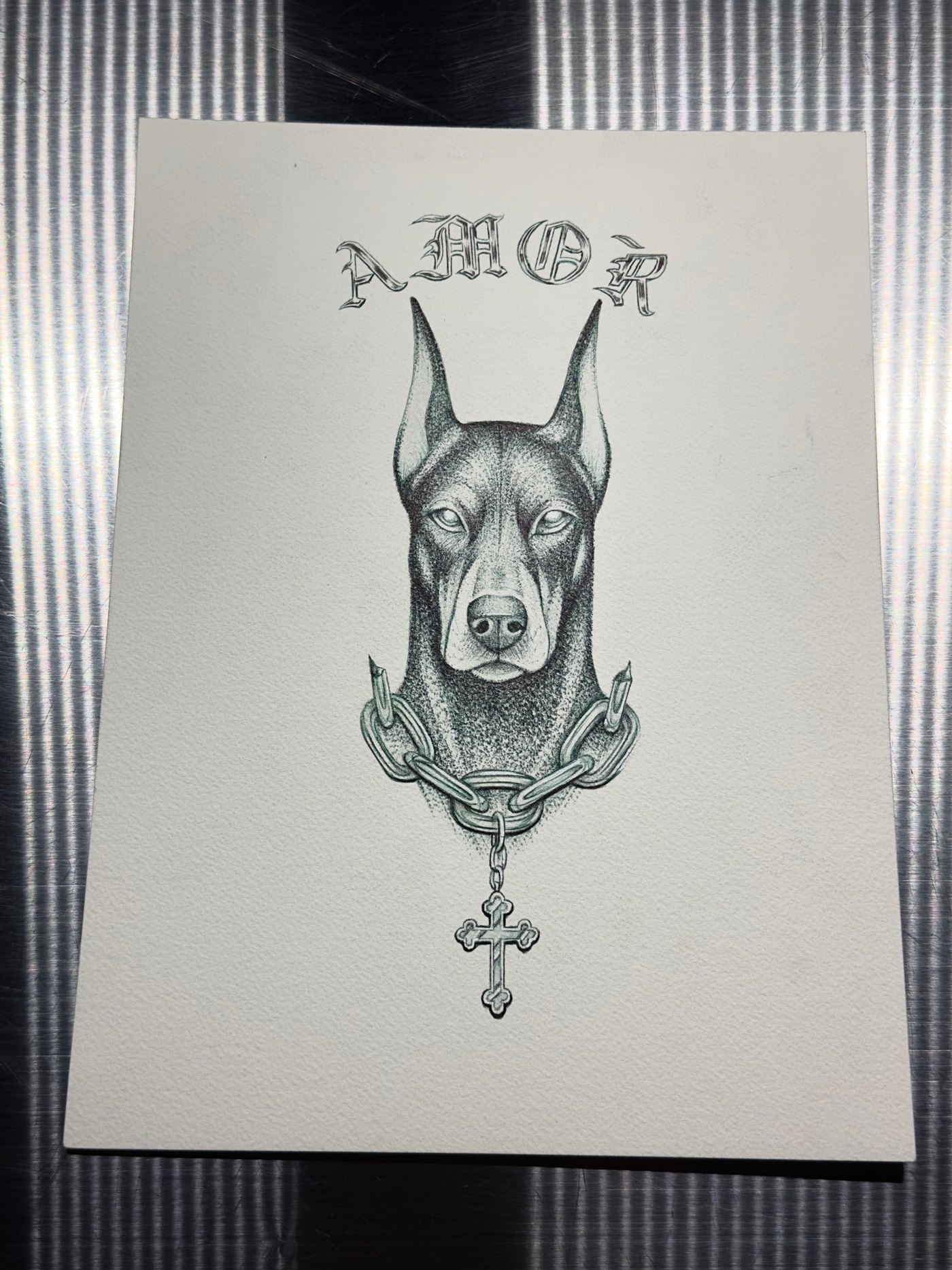 custom tattoo design: doberman, amor