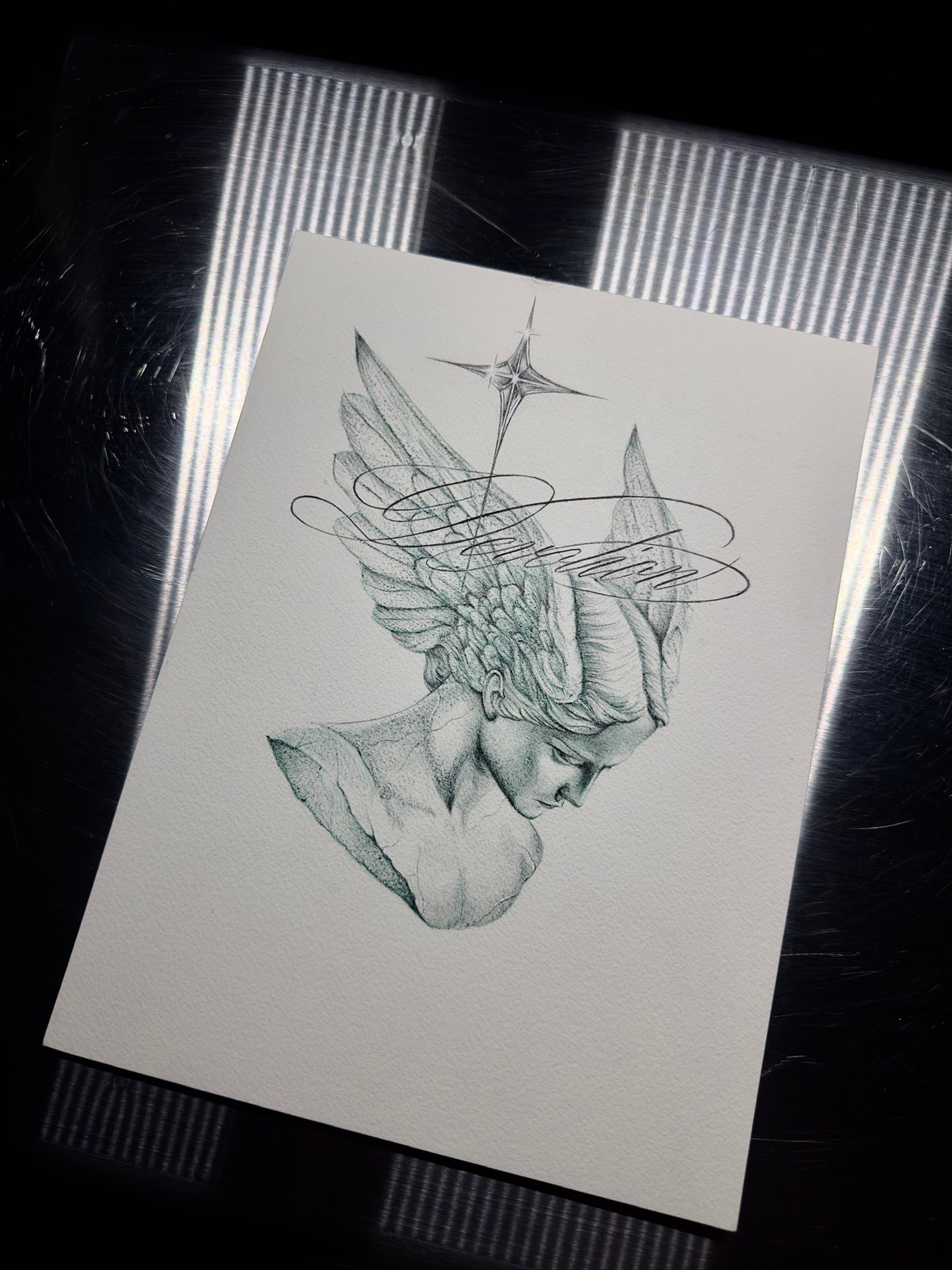 custom tattoo design: winged figure